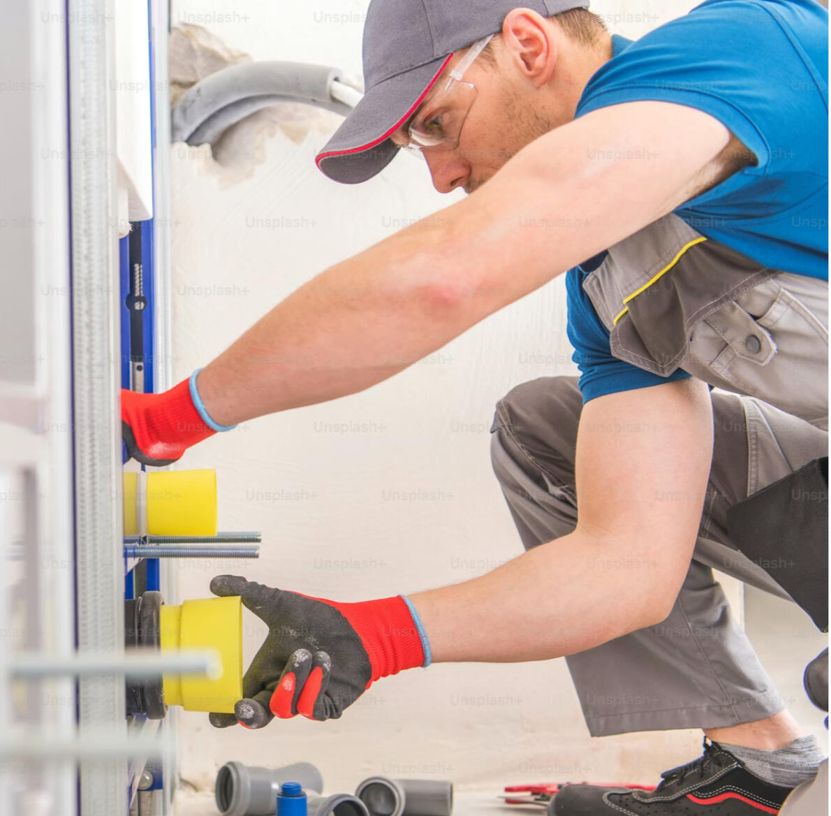 Plumbing technician doing winter pipe inspection and insulation in Libertyville